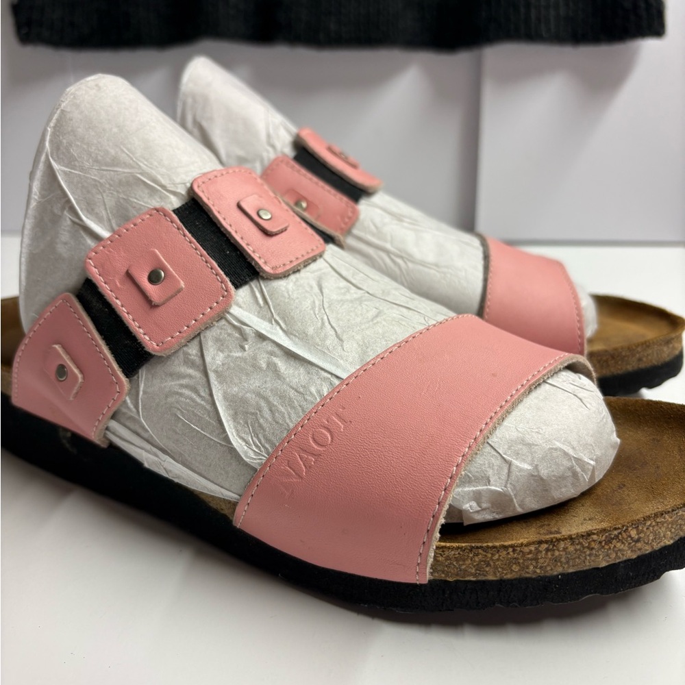 Naot Pink and Tan Slide Sandals